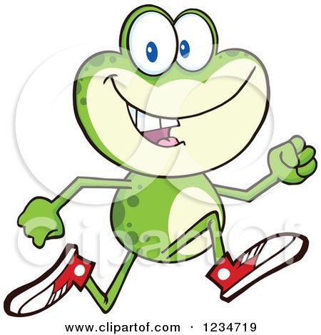 Clipart of a Frog Character Running in Sneakers - Royalty Free Vector Illustration by Hit Toon