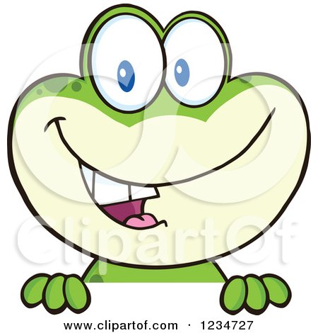 Clipart of a Frog Character Smiling over a Sign - Royalty Free Vector Illustration by Hit Toon