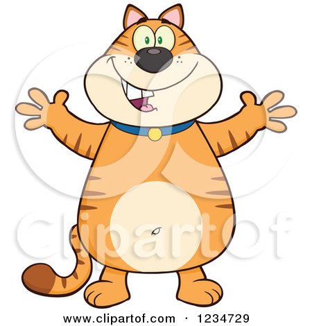 Clipart of a Ginger Tabby Cat Standing with Open Arms - Royalty Free Vector Illustration by Hit Toon
