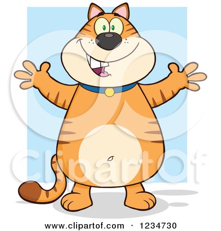 Clipart of a Mamalade Tabby Cat Standing with Open Arms - Royalty Free Vector Illustration by Hit Toon