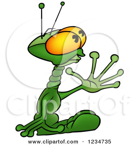 Clipart of a Waving Green Alien - Royalty Free Vector Illustration by dero