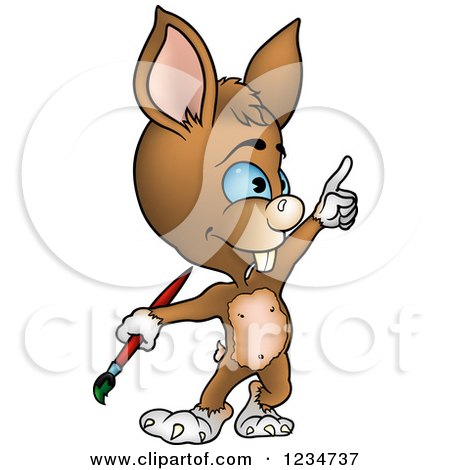 Clipart of a Painter Rabbit Holding a Brush and Pointing - Royalty Free Vector Illustration by dero