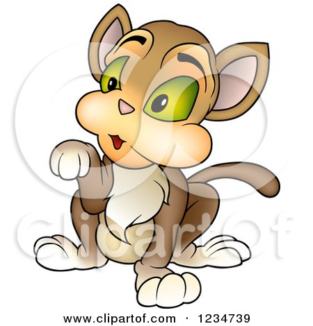 Clipart of a Brown Kitty Cat Begging - Royalty Free Vector Illustration by dero