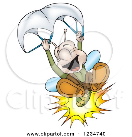 Clipart of a Happy Firefly Lightning Bug Parachuting - Royalty Free Vector Illustration by dero