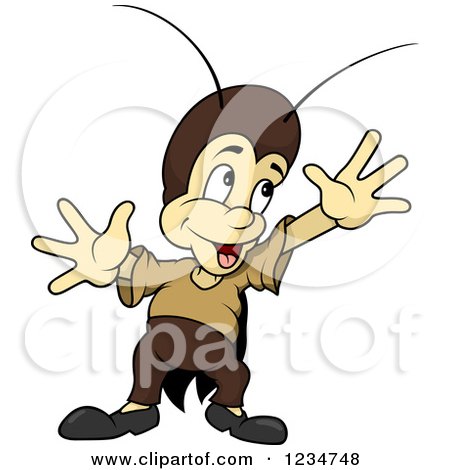 Clipart of a Happy Cricket Holding His Hands up - Royalty Free Vector Illustration by dero