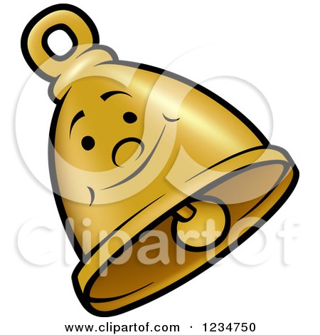 Clipart of a Happy Ringing Gold Bell - Royalty Free Vector Illustration by dero