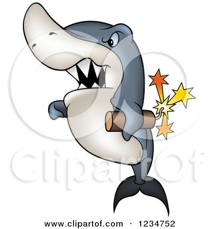 Clipart of a Touch Shark Holding Dynamite - Royalty Free Vector Illustration by dero