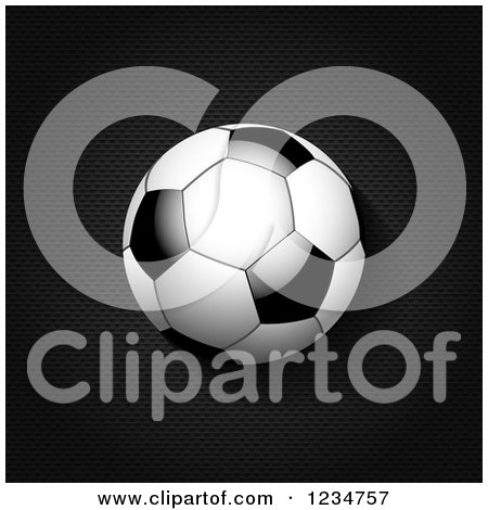 Clipart of a 3d Reflective Soccer Ball over Black Mesh - Royalty Free Vector Illustration by elaineitalia