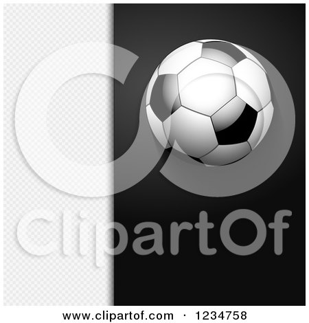 Clipart of a 3d Soccer Ball over Black and White Mesh Panels - Royalty Free Vector Illustration by elaineitalia
