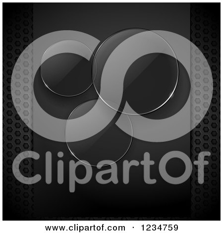 Clipart of 3d Round Lenses over Black and Mesh - Royalty Free Vector Illustration by elaineitalia