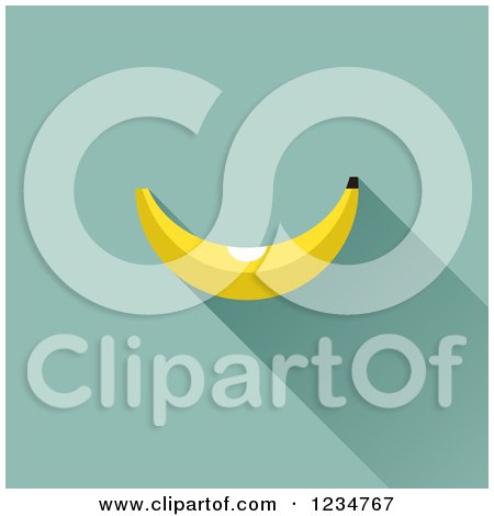 Clipart of a Yellow Banana and Shadow on Blue - Royalty Free Vector Illustration by elena