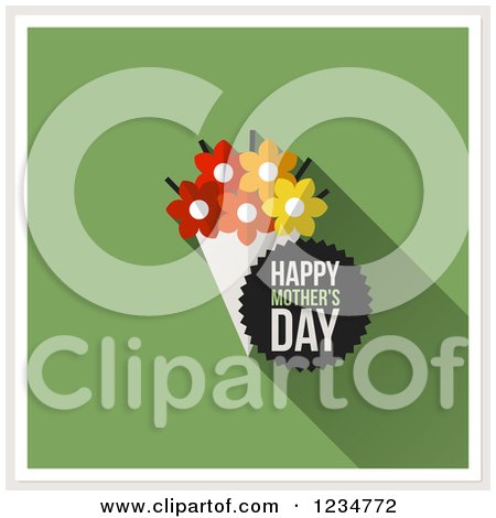 Clipart of a Flower Bouquet and Happy Mothers Day Text on Green - Royalty Free Vector Illustration by elena