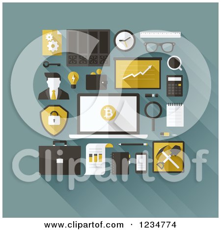 Clipart of Bitcoin and Business Icons - Royalty Free Vector Illustration by elena