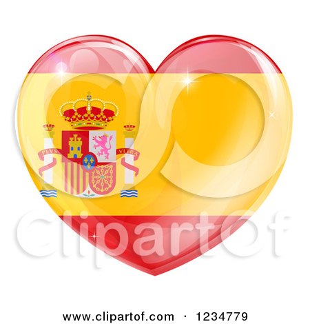 Clipart of a 3d Reflective Spanish Flag Heart - Royalty Free Vector Illustration by AtStockIllustration