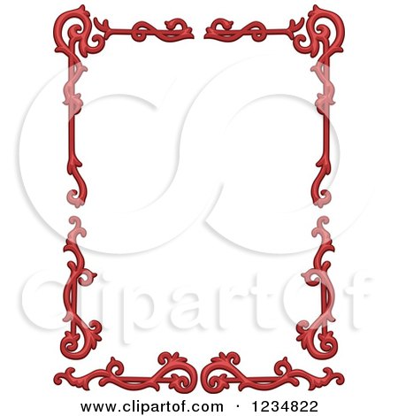 Clipart of a Vintage Red Floral Frame - Royalty Free Vector Illustration by BNP Design Studio