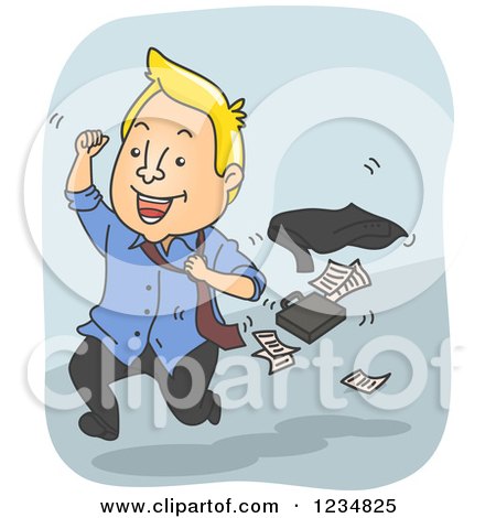 Clipart of a Happy Blond Caucasian Businessman Shedding Clothes After Work - Royalty Free Vector Illustration by BNP Design Studio