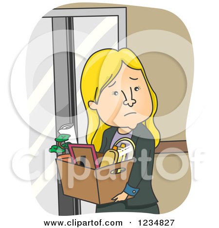 Clipart of a Sad Fired Blond Caucasian Businesswoman Taking Her Belongings - Royalty Free Vector Illustration by BNP Design Studio