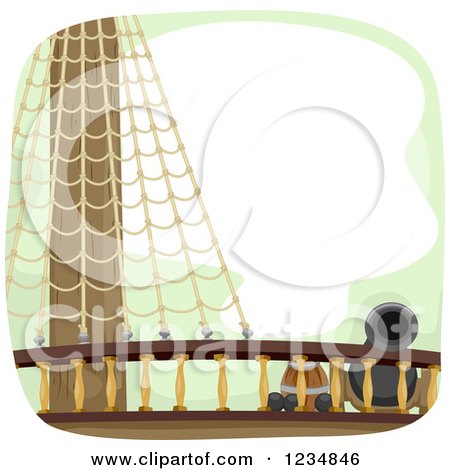 Clipart of a Barrel Balls and Cannon on a Ship Deck - Royalty Free Vector Illustration by BNP Design Studio
