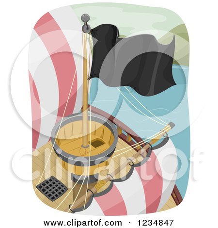 Clipart of an Aerial View of a Pirate Flag over the Crows Nest on a Ship - Royalty Free Vector Illustration by BNP Design Studio