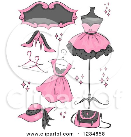 Clipart of Pink Boutique Clothing and Accessories - Royalty Free Vector Illustration by BNP Design Studio