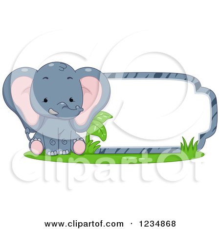 Clipart of a Cute Elephant Sitting by a Label or Sign - Royalty Free Vector Illustration by BNP Design Studio