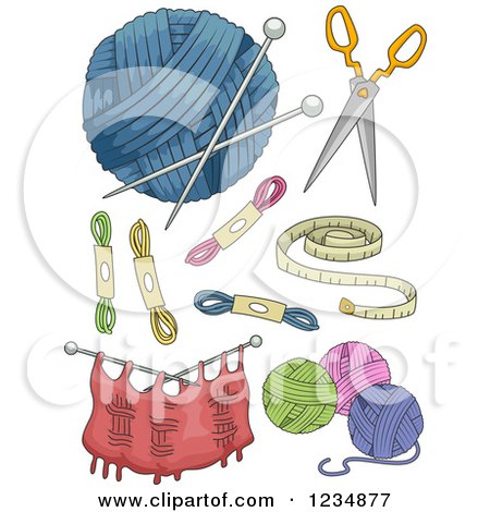 Clipart of Knitting Yarn and Accessories - Royalty Free Vector Illustration by BNP Design Studio