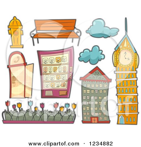 Clipart of Urban Architectural Elements - Royalty Free Vector Illustration by BNP Design Studio