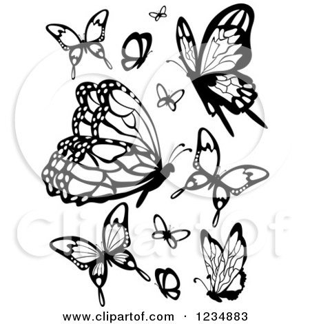 Clipart of Black and White Stencil Styled Butterflyes - Royalty Free Vector Illustration by BNP Design Studio