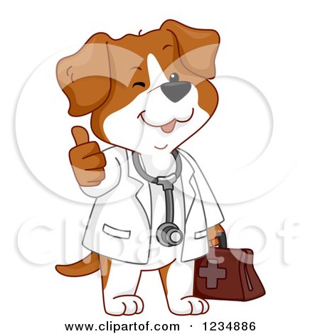 Clipart of a Happy Veterinarian Dog Holding a Thumb up - Royalty Free Vector Illustration by BNP Design Studio