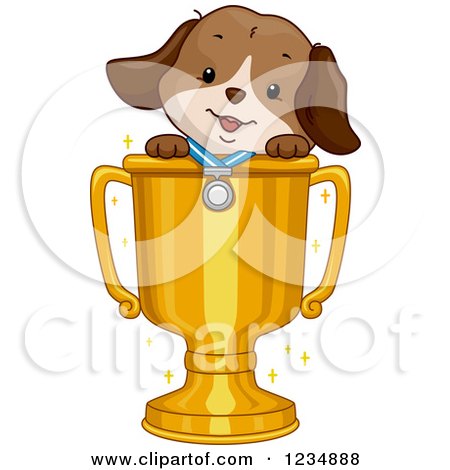 Clipart of a Cute Puppy Dog Wearing a Medal in a Trophy Cup - Royalty Free Vector Illustration by BNP Design Studio