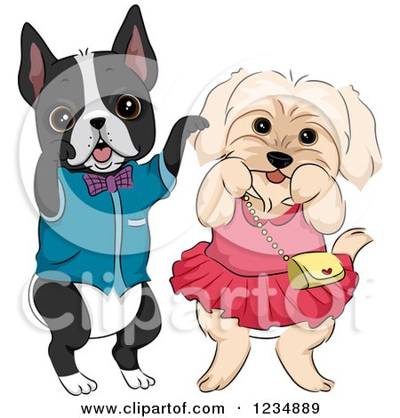 Clipart of a Boston Terrier and Dog Dessed in Clothes - Royalty Free Vector Illustration by BNP Design Studio