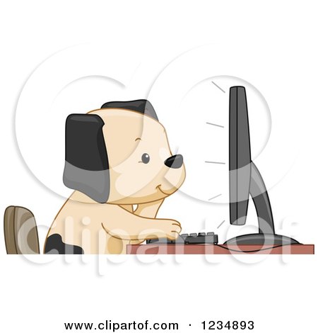 Clipart of a Puppy Dog Using a Computer - Royalty Free Vector Illustration by BNP Design Studio