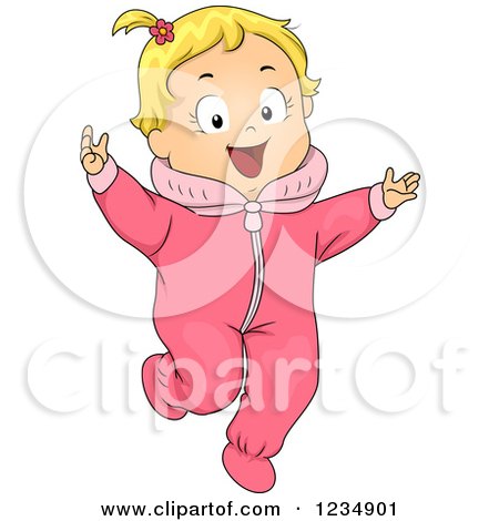 Clipart of a Happy Blond Caucasian Toddler Girl in a Pink Onesie - Royalty Free Vector Illustration by BNP Design Studio