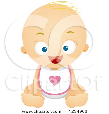 Clipart of a Happy Caucasian Baby Girl in a Bib - Royalty Free Vector Illustration by BNP Design Studio