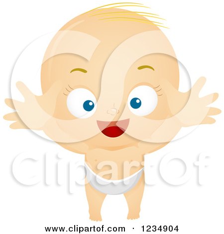 Clipart of a Happy Caucasian Baby Girl Reaching up - Royalty Free Vector Illustration by BNP Design Studio