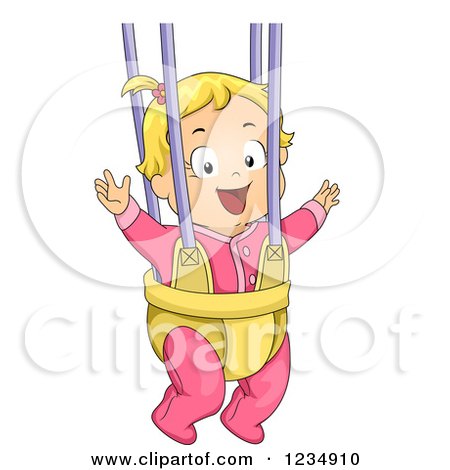 Clipart of a Happy Blond Caucasian Baby Girl Playing in a Bouncer - Royalty Free Vector Illustration by BNP Design Studio