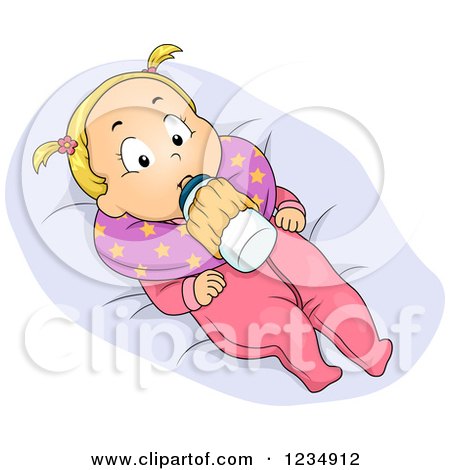 Clipart of a Blond Caucasian Baby Girl with a Milk Bottle Holder - Royalty Free Vector Illustration by BNP Design Studio