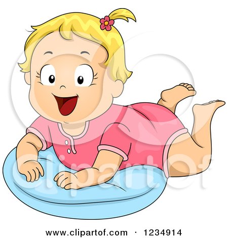 Clipart of a Happy Blond Baby Girl on a Pillow - Royalty Free Vector Illustration by BNP Design Studio