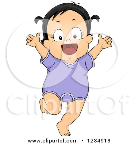 Clipart of a Happy Brunette Cacuasian Baby Girl in a Romper - Royalty Free Vector Illustration by BNP Design Studio