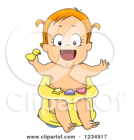 Clipart of a Red Haired Caucasian Baby Girl in a Bath Seat - Royalty Free Vector Illustration by BNP Design Studio