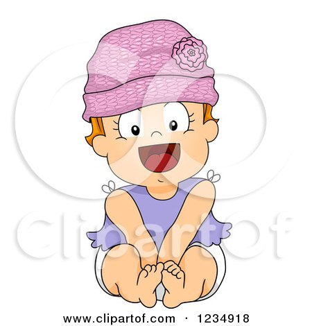Clipart of a Happy Caucasian Baby Girl Wearing a Beanie Hat - Royalty Free Vector Illustration by BNP Design Studio