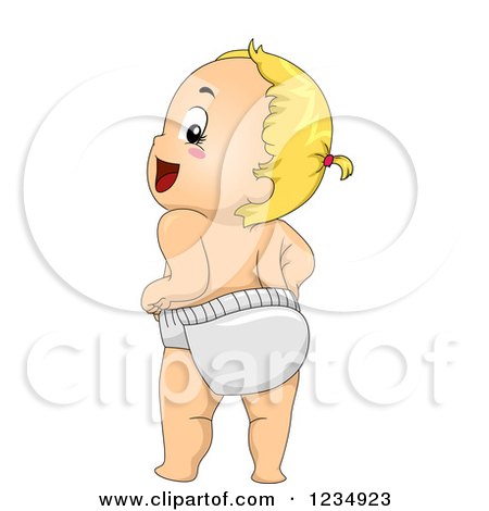 Clipart of a Rear View of a Happy Blond Baby Girl in a Diaper - Royalty Free Vector Illustration by BNP Design Studio