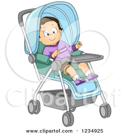 Clipart of a Happy Caucasian Toddler Boy in a Stroller - Royalty Free Vector Illustration by BNP Design Studio