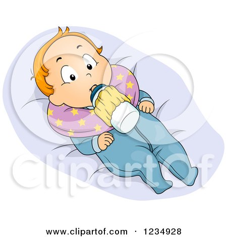 Clipart of a Red Haired Caucasian Boy with a Milk Bottle Holder - Royalty Free Vector Illustration by BNP Design Studio