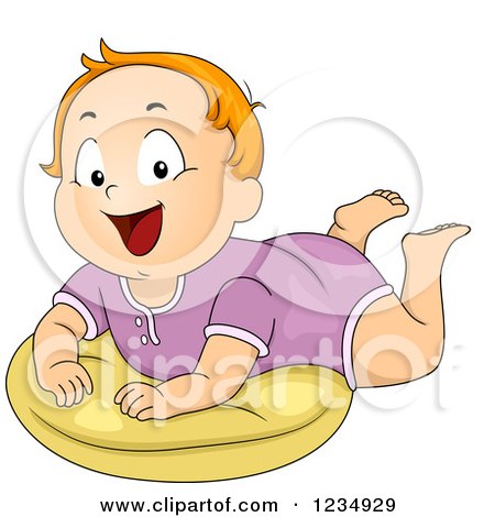 Clipart of a Red Haired Caucasian Baby Boy on a Pillow - Royalty Free Vector Illustration by BNP Design Studio