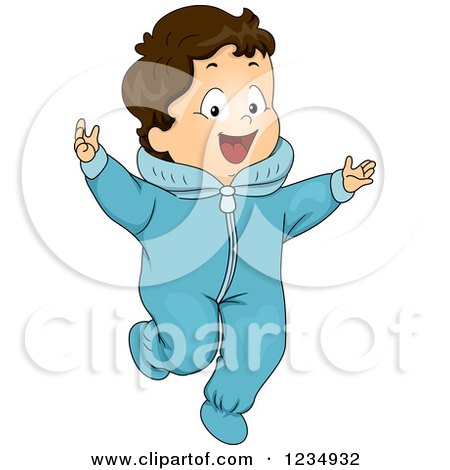 Clipart of a Brunette Caucasian Baby Boy Wearing a Winter Onesie - Royalty Free Vector Illustration by BNP Design Studio