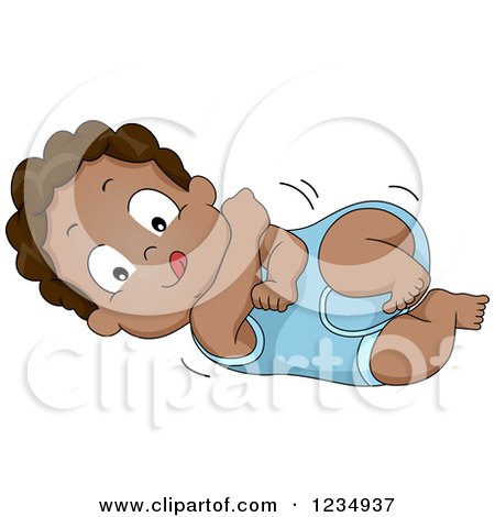 Clipart of a Black Baby Boy Rolling Around on the Floor - Royalty Free Vector Illustration by BNP Design Studio