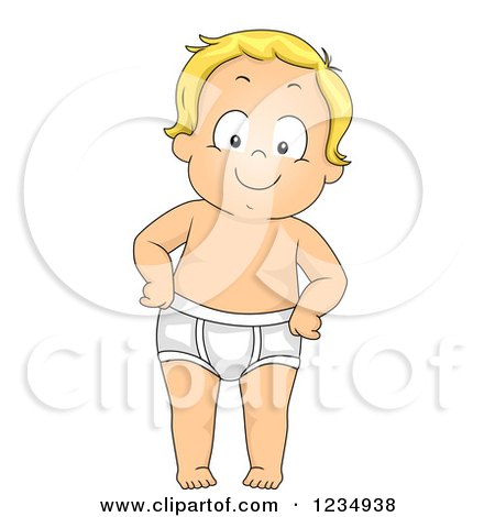 Clipart of a Happy Blond Caucasian Toddler Boy Standing in Briefs - Royalty Free Vector Illustration by BNP Design Studio