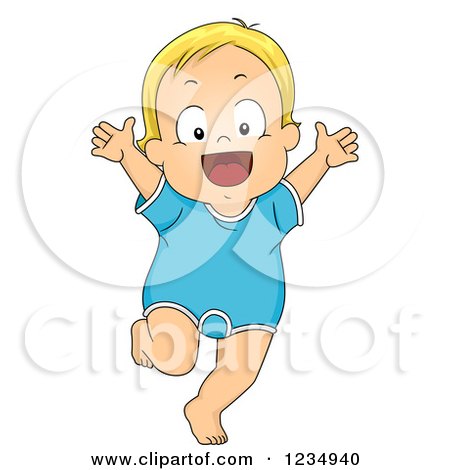 Clipart of a Happy Caucasian Baby Boy in a Romper - Royalty Free Vector Illustration by BNP Design Studio