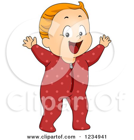 Clipart of a Caucasian Baby Boy in Footie Pjs - Royalty Free Vector Illustration by BNP Design Studio